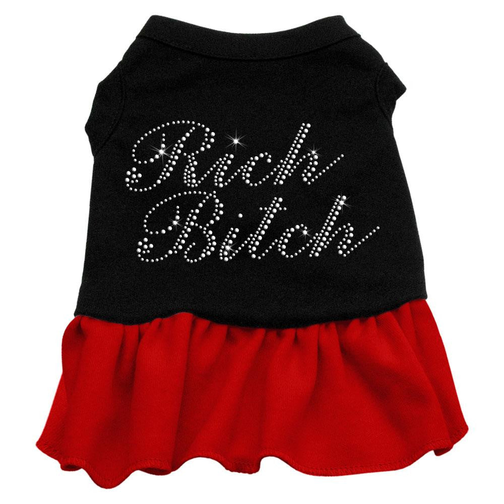 Rhinestone Rich Bitch Dress Black with Red XXL (18)