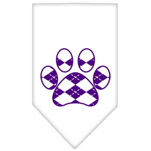 Argyle Paw Purple Screen Print Bandana White Large