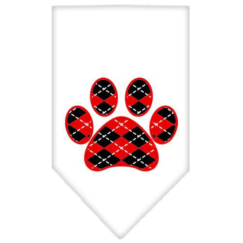 Argyle Paw Red Screen Print Bandana White Small