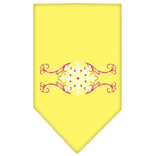 Pink Snowflake Swirls Screen Print Bandana Yellow Small