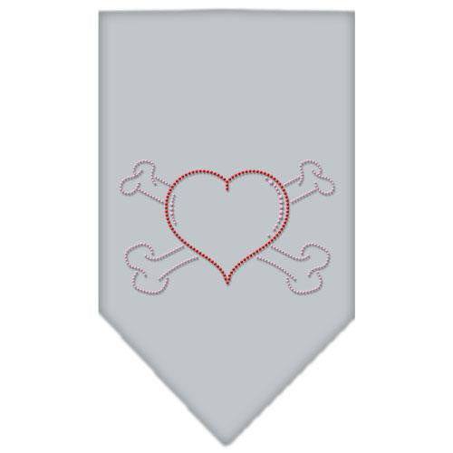 Heart Crossbone Rhinestone Bandana Grey Large