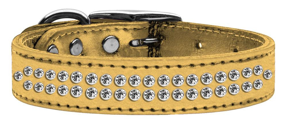 Two Row Clear Crystal Metallic Leather Gold 16