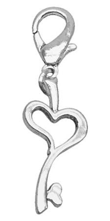 Chrome Lobster Claw Charm Heart Key