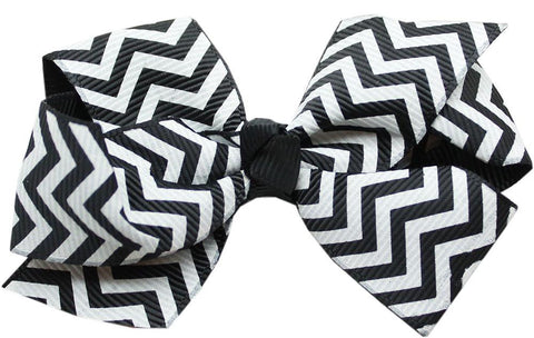 Hair Bow Chevron Alligator Clip Black