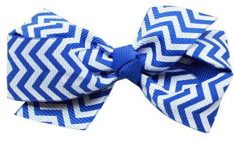 Hair Bow Chevron Alligator Clip Blue