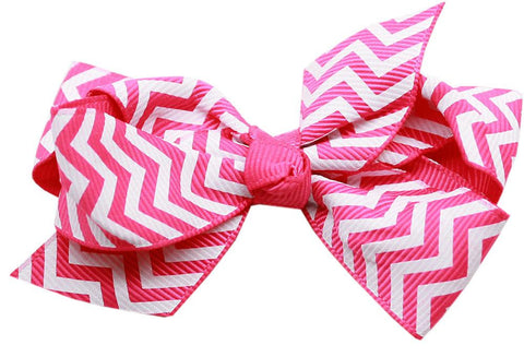 Hair Bow Chevron Alligator Clip Bright Pink