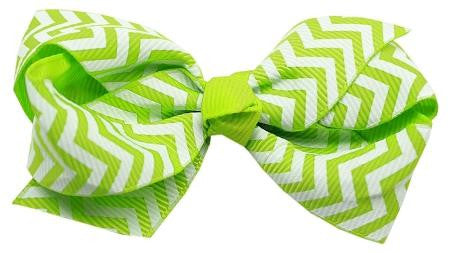 Hair Bow Chevron Alligator Clip Green