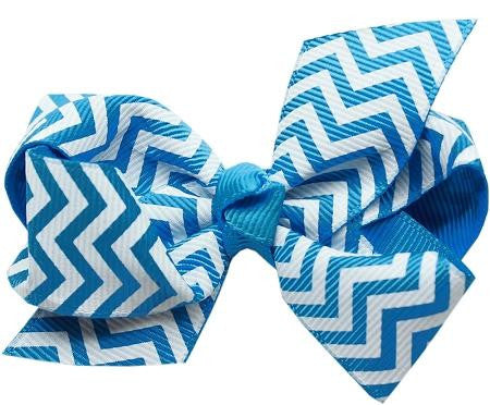 Hair Bow Chevron Alligator Clip Turquoise