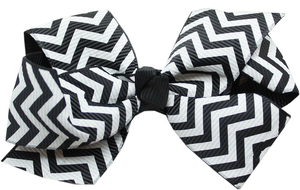 Hair Bow Chevron French Barrette Black