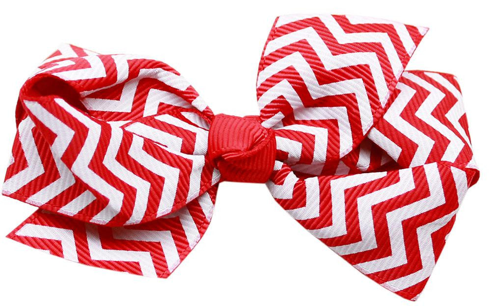 Hair Bow Chevron French Barrette Red