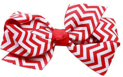 Hair Bow Chevron French Barrette Red