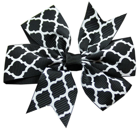 Hair Bow Quatrefoil Alligator Clip Black