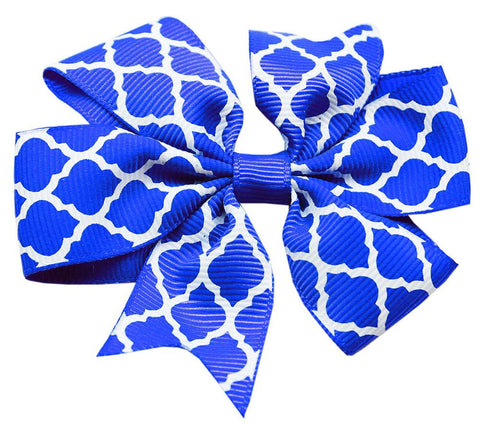 Hair Bow Quatrefoil Alligator Clip Blue