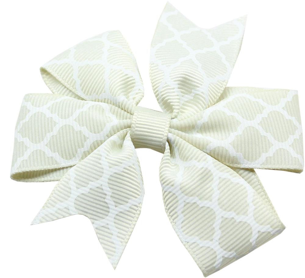 Hair Bow Quatrefoil Alligator Clip Cream