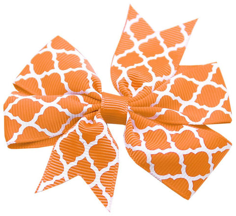 Hair Bow Quatrefoil Alligator Clip Orange