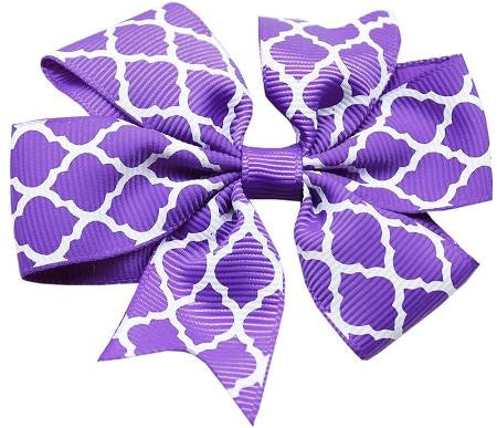 Hair Bow Quatrefoil Alligator Clip Purple