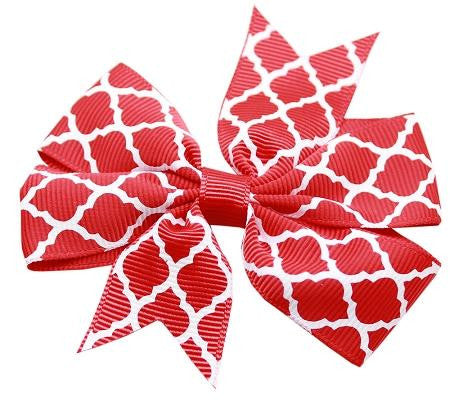 Hair Bow Quatrefoil Alligator Clip Red