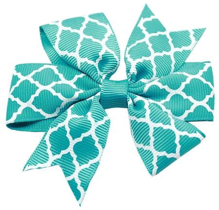 Hair Bow Quatrefoil Alligator Clip Turquoise