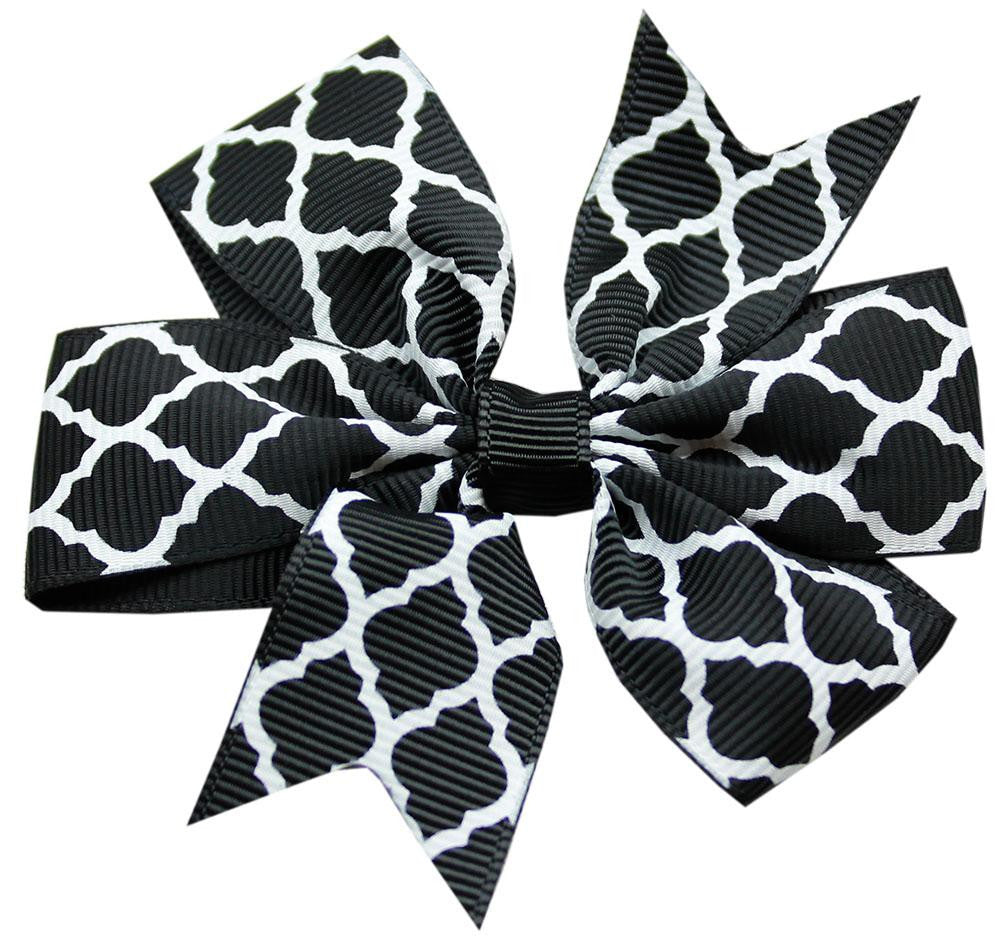 Hair Bow Quatrefoil French Barrette Black