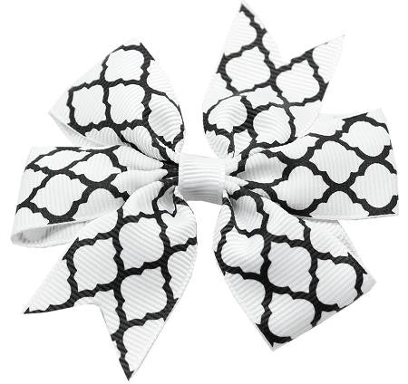 Hair Bow Quatrefoil French Barrette White