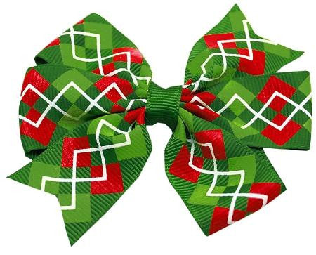 Hair Bow Christmas Argyle French Barrette