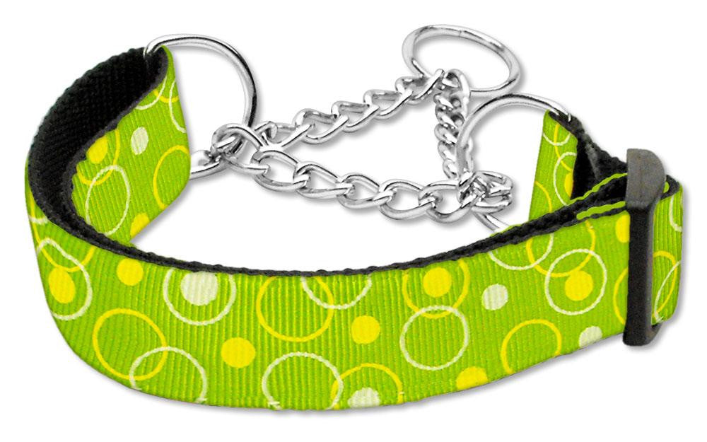 Retro Nylon Ribbon Collar Martingale Lime Green Medium