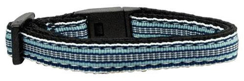 Preppy Stripes Nylon Ribbon Collars Light Blue-White Cat Safety