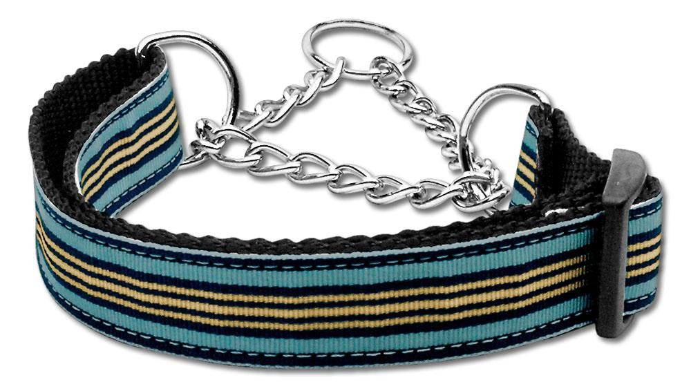 Preppy Stripes Nylon Ribbon Collars Martingale Light Blue-Khaki Medium