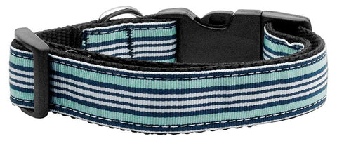 Preppy Stripes Nylon Ribbon Collars Light Blue-White Sm