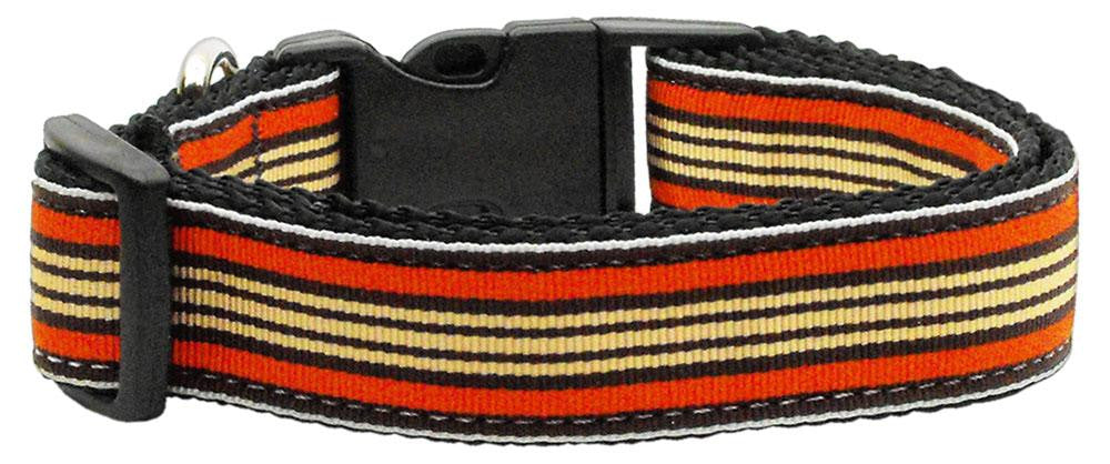 Preppy Stripes Nylon Ribbon Collars Orange-Khaki Sm