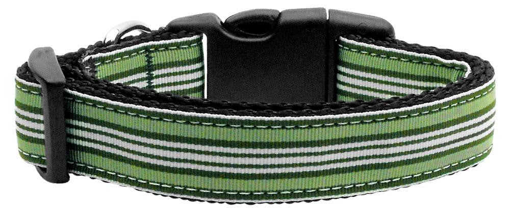 Preppy Stripes Nylon Ribbon Collars Green-White XS