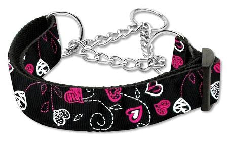 Crazy Hearts Nylon Collars Martingale Black Medium