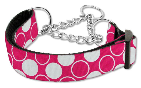 Diagonal Dots Nylon Collar Martingale Bright Pink Large