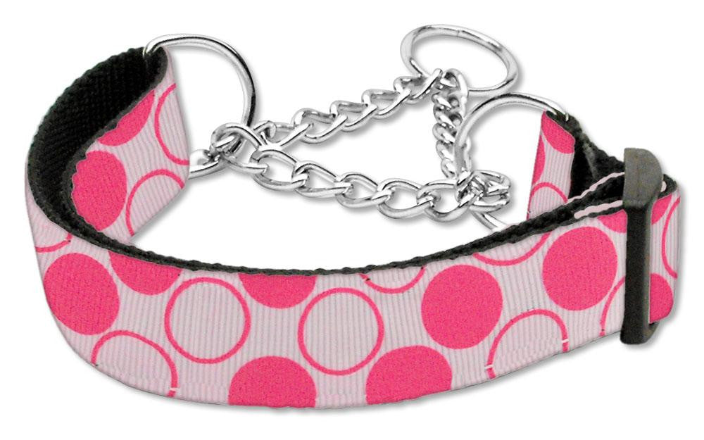 Diagonal Dots Nylon Collar Martingale Light Pink Large