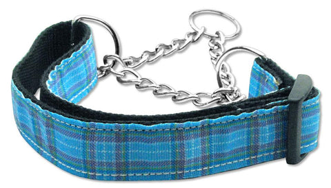 Plaid Nylon Collar  Martingale Blue Large