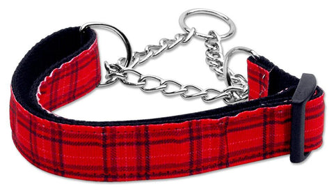 Plaid Nylon Collar  Martingale Red Medium