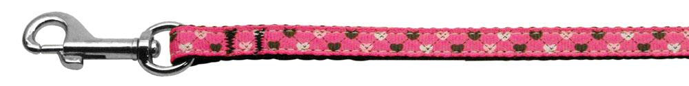 Argyle Hearts Nylon Ribbon Leash Bright Pink 3-8 inch wide 4ft Long