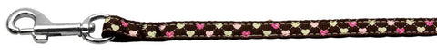 Argyle Hearts Nylon Ribbon Leash Brown 3-8 inch wide 4ft Long