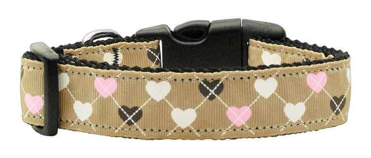 Argyle Hearts Nylon Ribbon Collar Tan Large