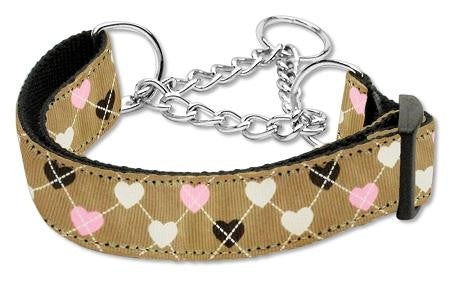 Argyle Hearts Nylon Ribbon Collar Martingale Tan Large