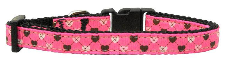 Argyle Hearts Nylon Ribbon Collar Bright Pink X-Small