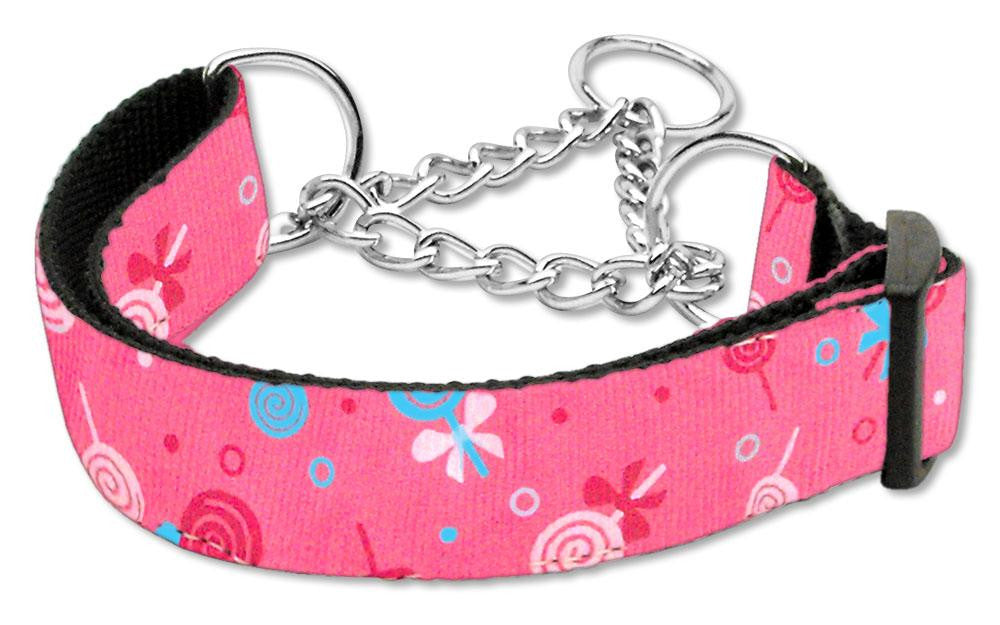 Lollipops Nylon Ribbon Collar Martingale Large Bright Pink