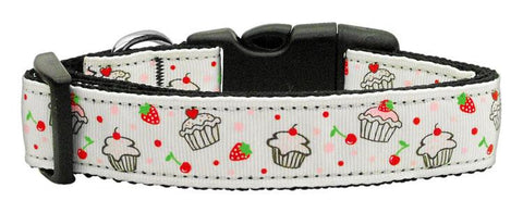 Cupcakes Nylon Ribbon Collar White Large