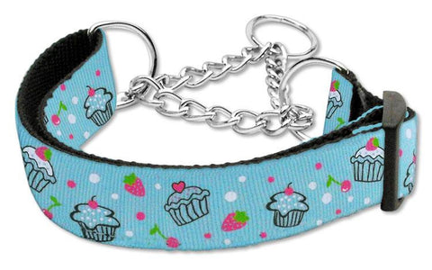 Cupcakes Nylon Ribbon Collar Martingale Large Baby Blue