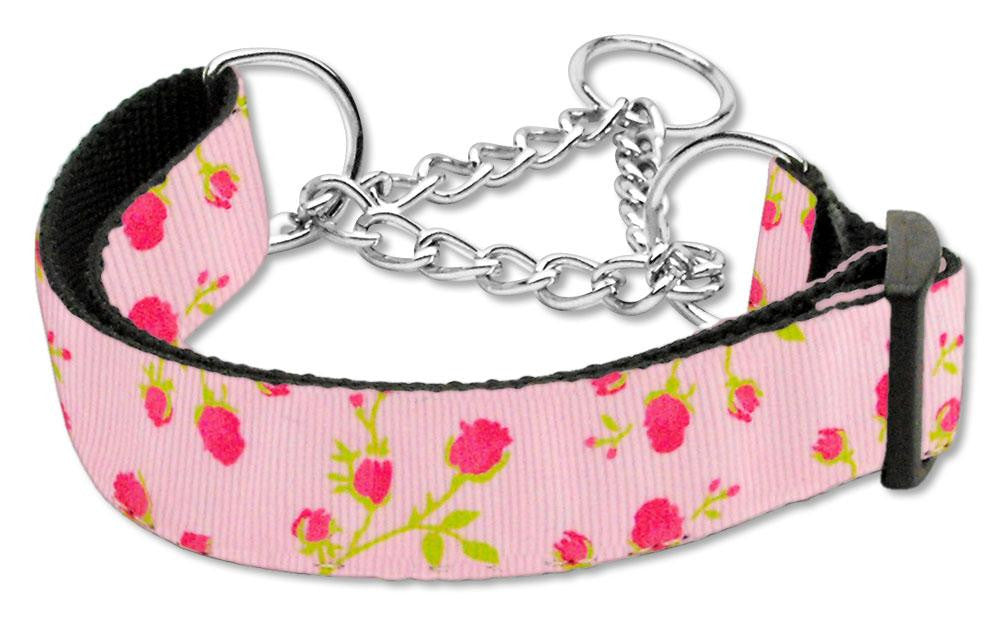 Roses Nylon Ribbon Collar Martingale Large Light Pink