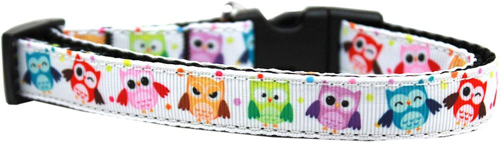 Bright Owls Nylon Ribbon Dog Collar Medium Narrow