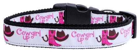 Cowgirl Up Nylon Ribbon Dog Collars Large