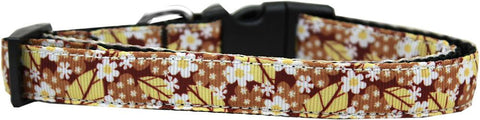 Autumn Leaves Nylon Ribbon Dog Collar Medium Narrow