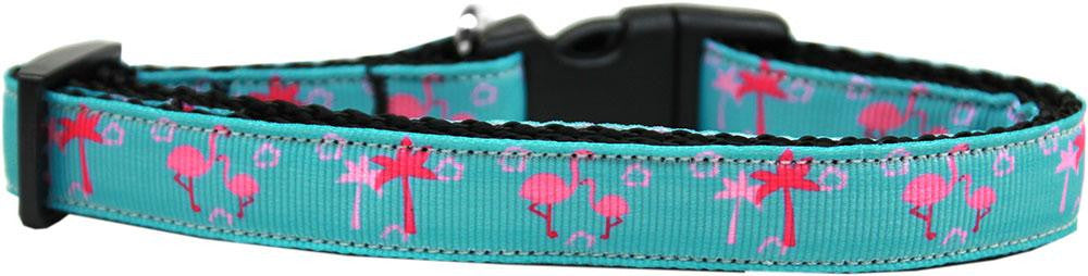 Pink Flamingos Nylon Ribbon Dog Collar Medium Narrow