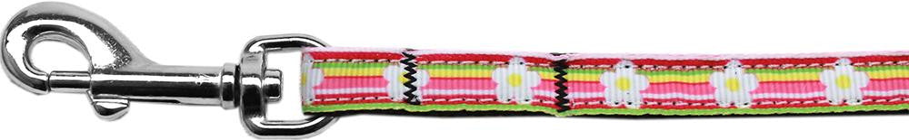 Striped Daisy Nylon Ribbon Pet Leash 3-8 inch wide 4Ft Lsh